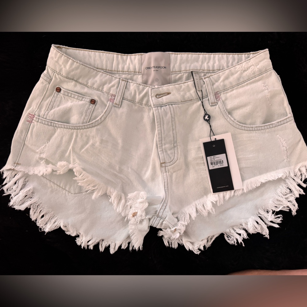 One Teaspoon White Frayed Denim Shorts